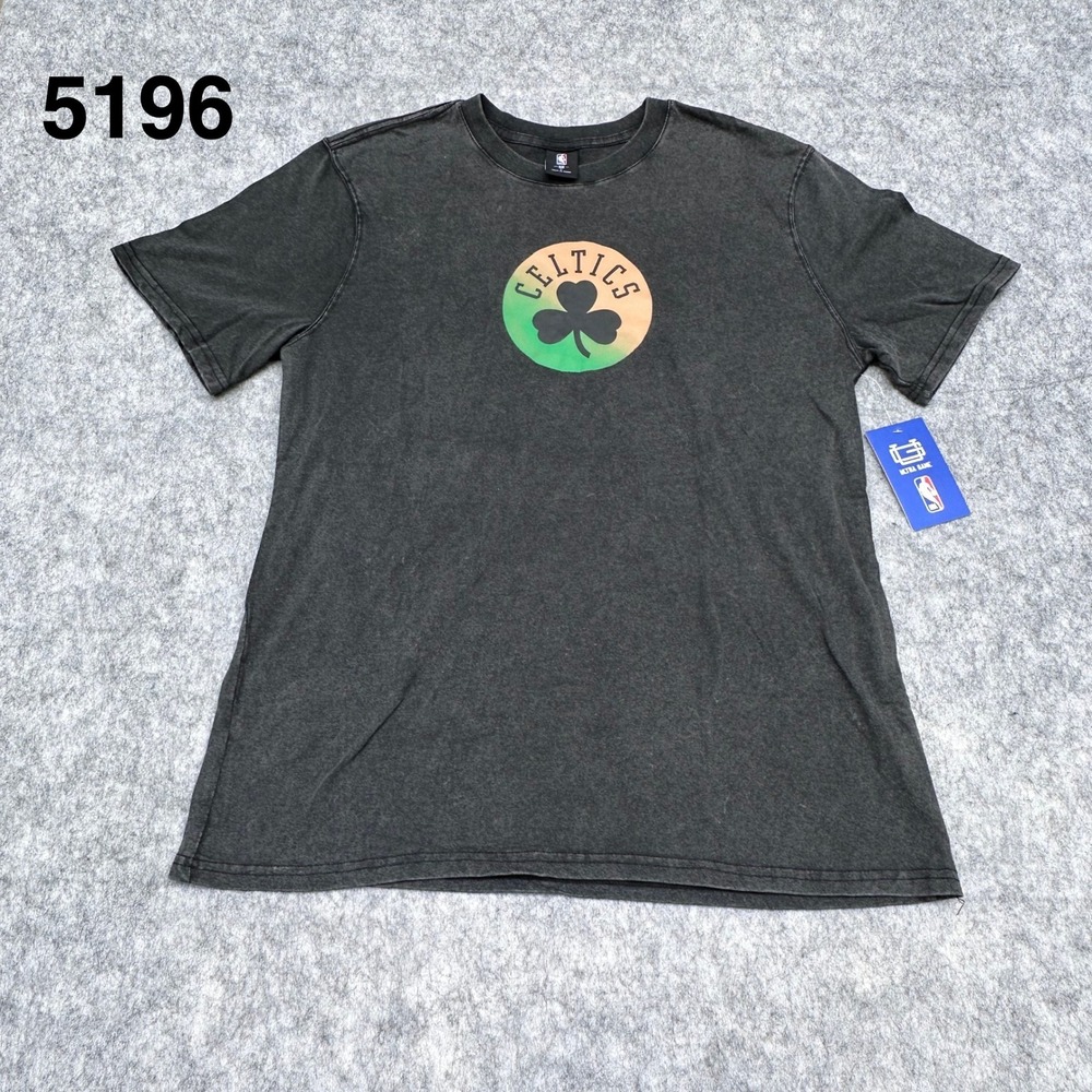 Boston Celtics NBA Womens T Shirt Grey Acid Wash Ombre Logo Ultra Game Large NEW